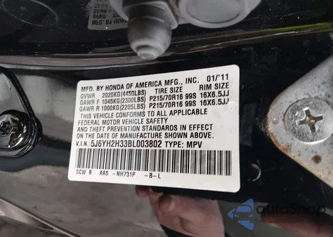 2011 Honda Element Lx from USA, damaged, VIN 5J6YH2H33BL003802